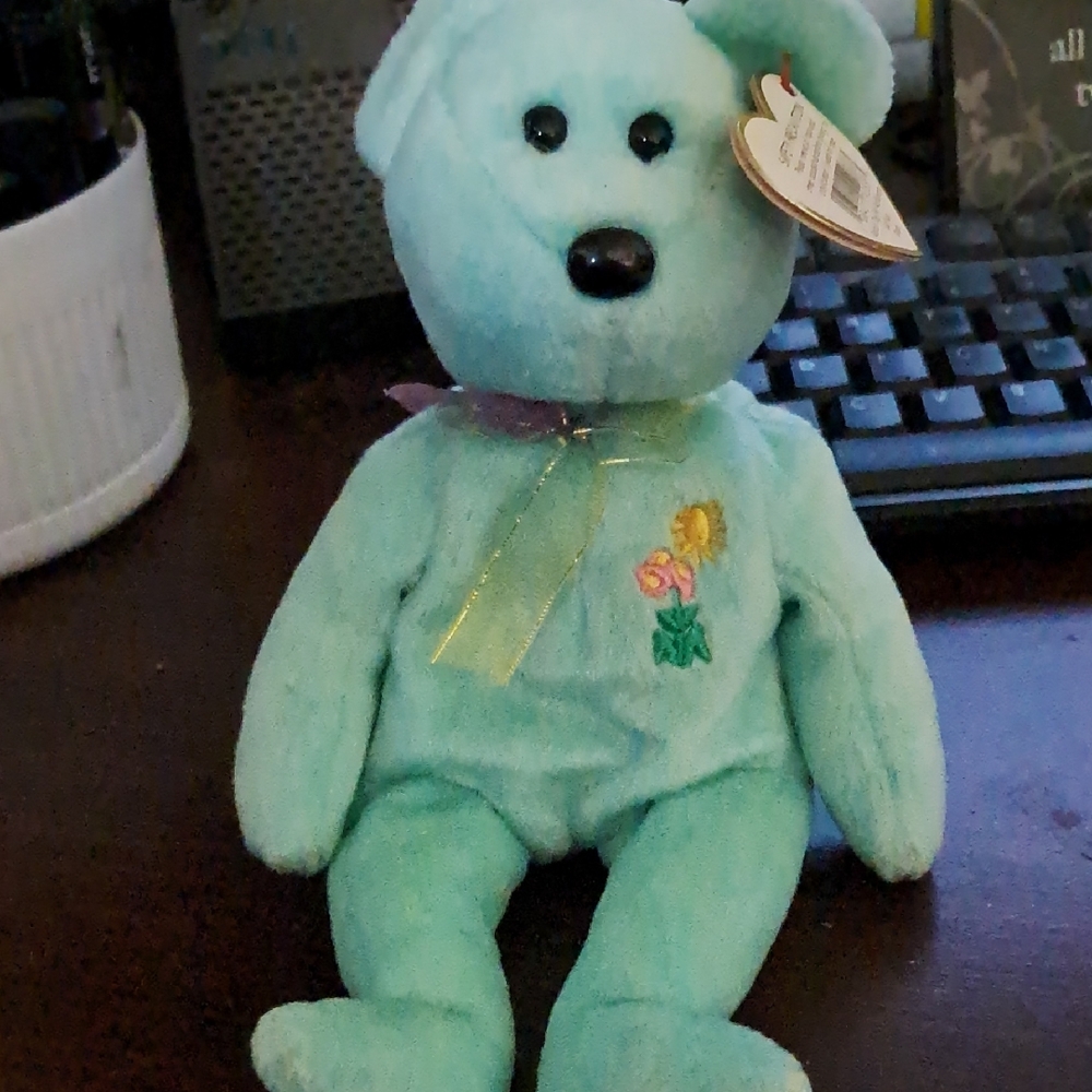 Teal Plush Bear with Floral Embroidery